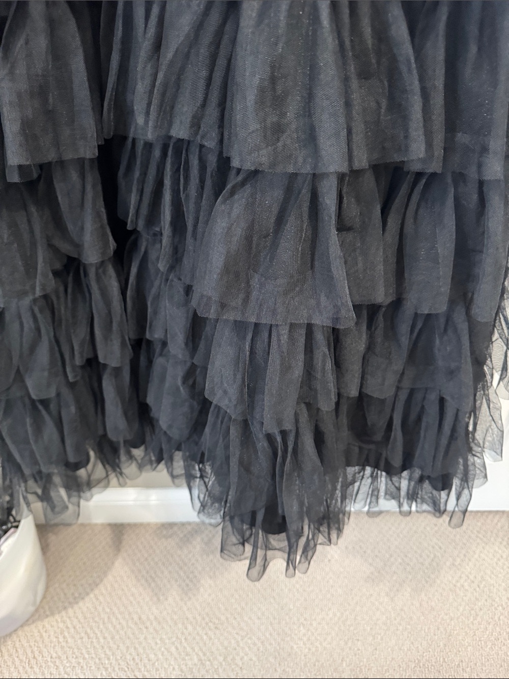 Mac Duggal Black Sequined Tiered Tulle Midi Dress - Picture 6 of 7